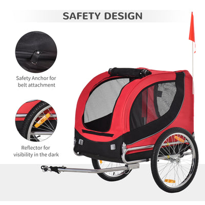 PawHut Steel Dog Bike Trailer Pet Cart Carrier for Bicycle Kit Water Resistant with Hitch Coupler Travel Black and Red 