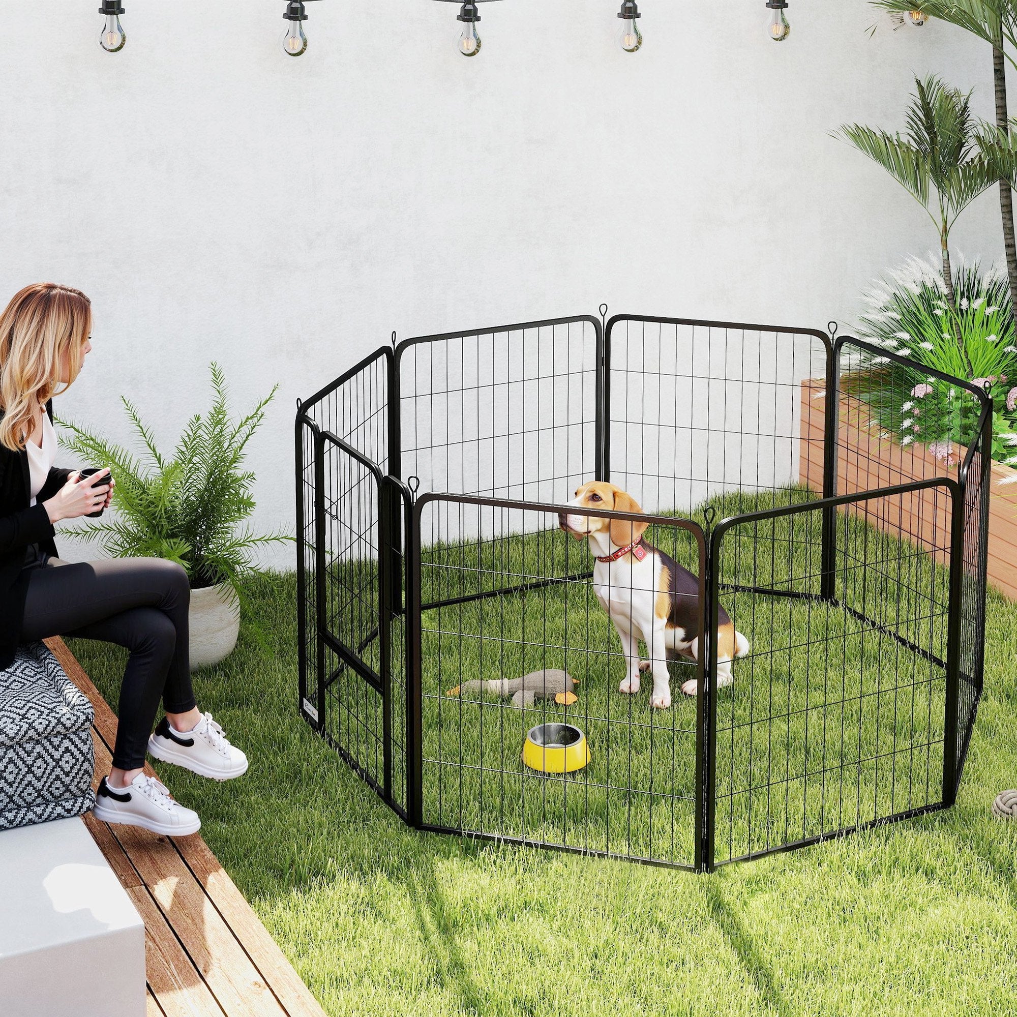 PawHut 8 Panels Heavy Duty Dog Playpen with Door Indoor Outdoor, for Medium Dogs, 80cm High 