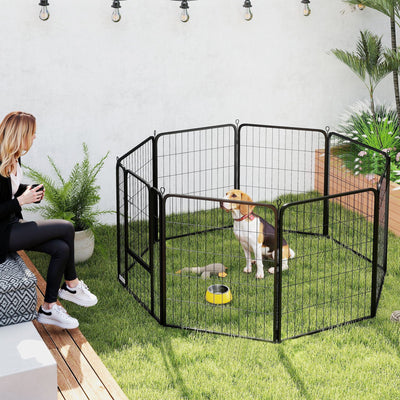 PawHut 8 Panels Heavy Duty Dog Playpen with Door Indoor Outdoor, for Medium Dogs, 80cm High 