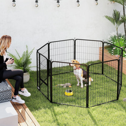 PawHut 8 Panels Heavy Duty Dog Playpen with Door Indoor Outdoor, for Medium Dogs, 80cm High 