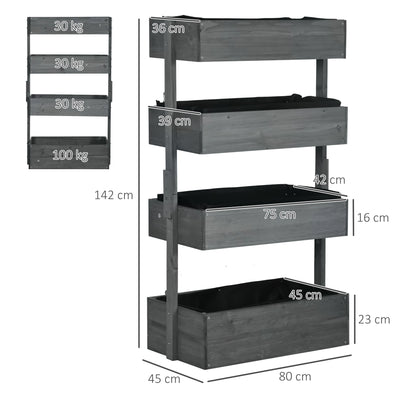 Outsunny Four-Tier Basket Wooden Plant Stand - Grey 