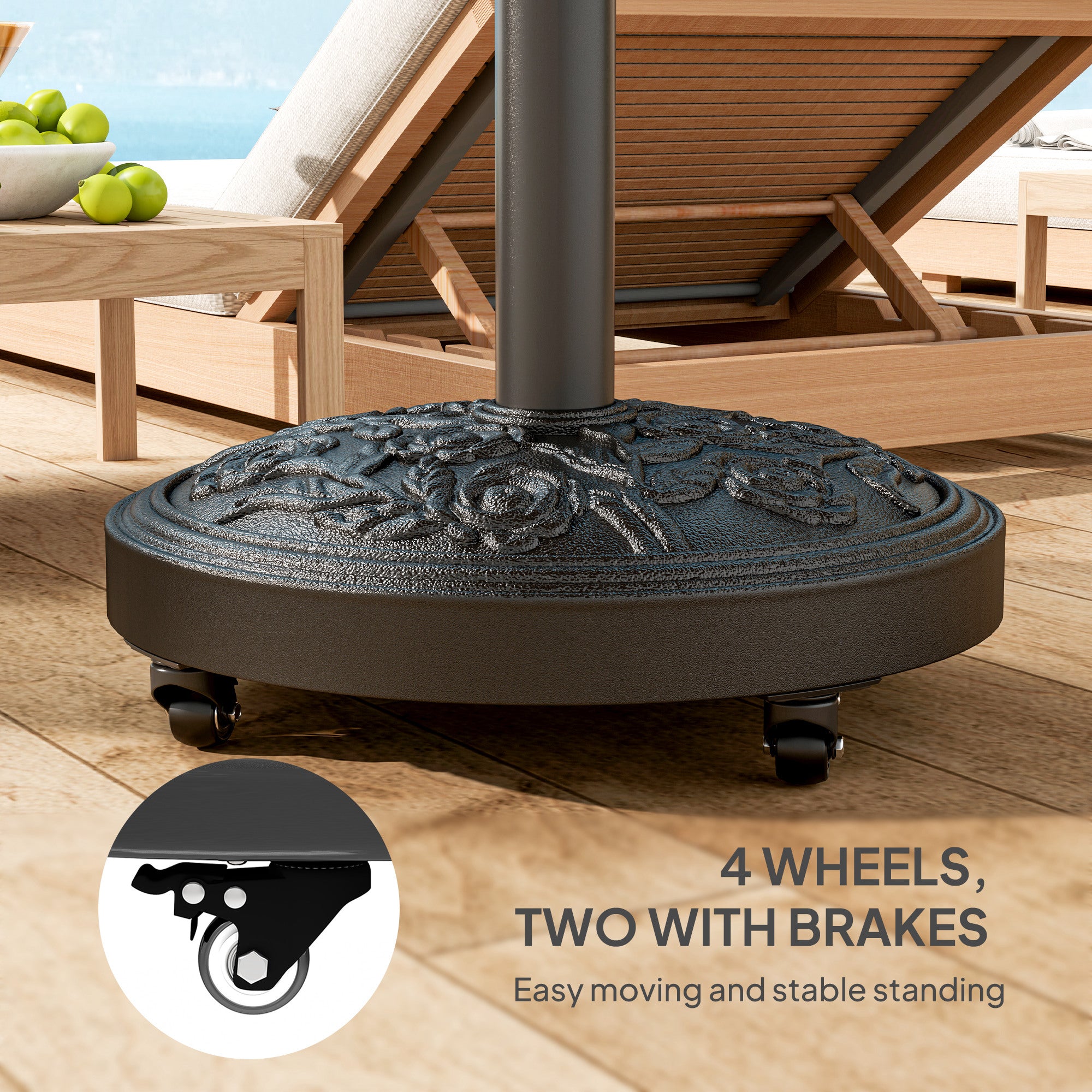 Outsunny Parasol Base, Umbrella Base with Wheels Cast Iron Effect, for Umbrella, Canopy, Weather Resistant, Black 