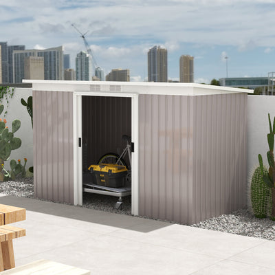 Outsunny Corrugated Garden Metal Storage Shed Outdoor Equipment Tool Box with Kit Ventilation Doors 9x 4FT Light Grey 