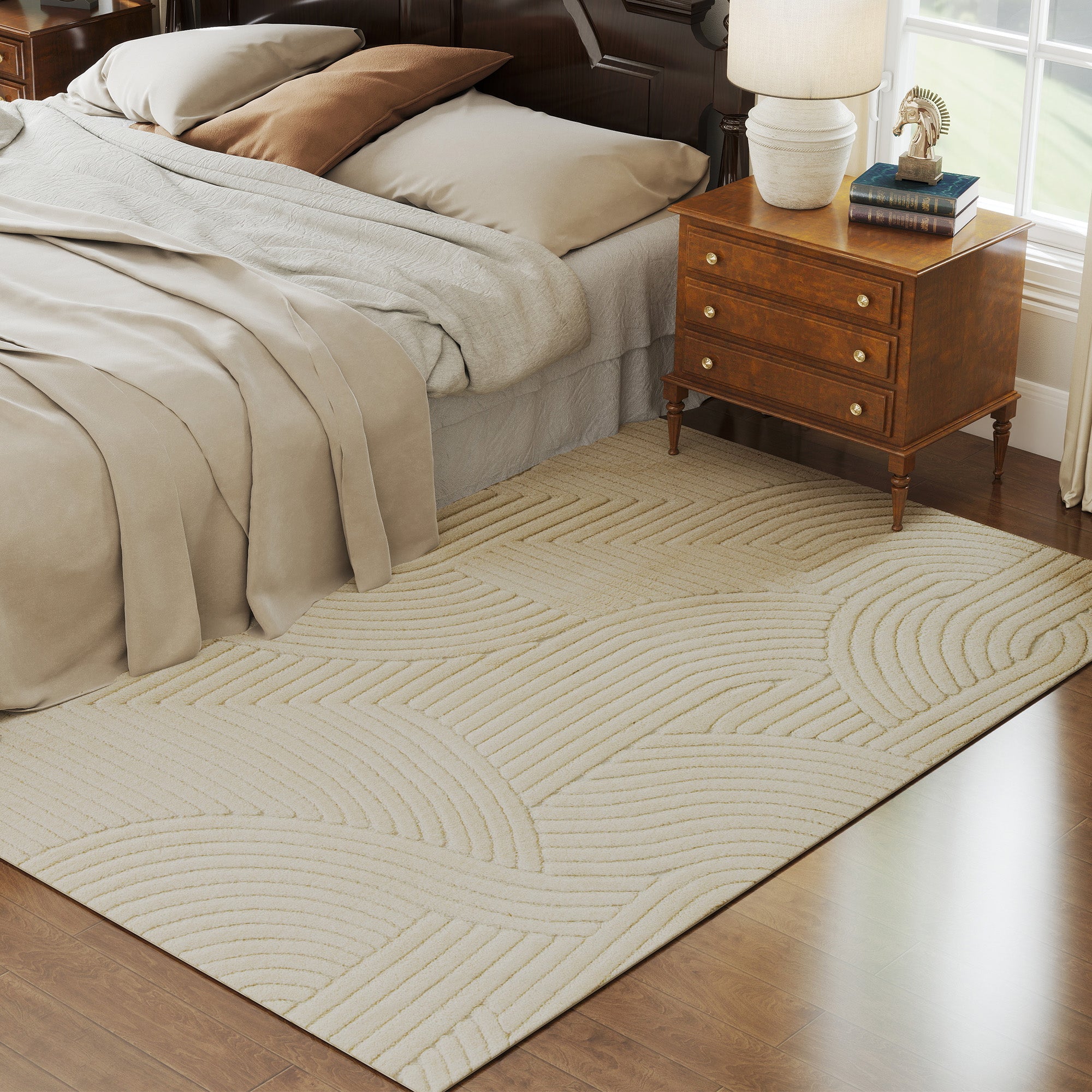 HOMCOM Modern Geometric Rug, Thick & Plush, Non-Slip, 230 x 160 cm – Cream, Living Room/Bedroom/Office 