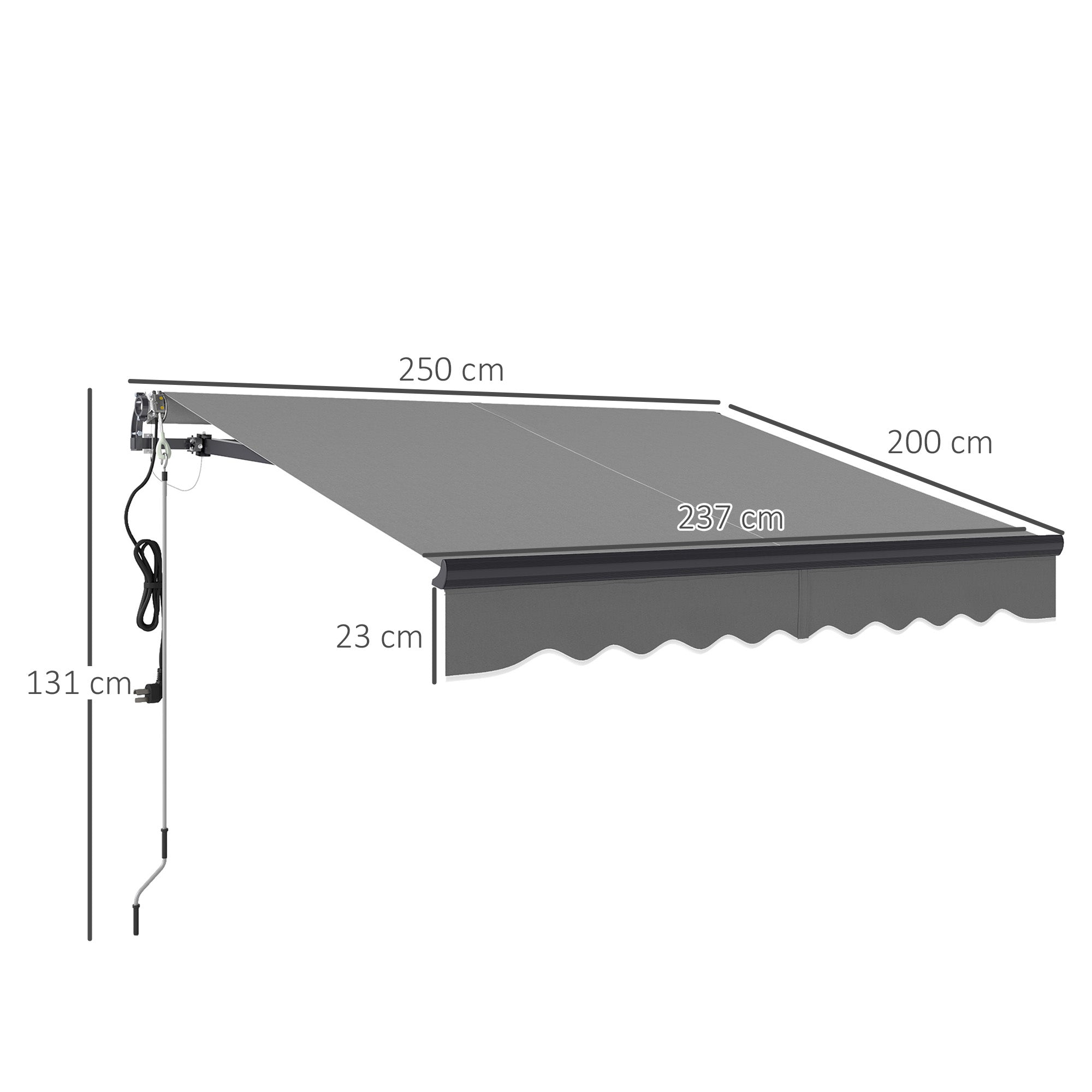 Outsunny 2.5 x 2m Electric Awning with Remote Controller, Aluminium Frame DIY Retractable Awning, UV30+ Sun Shade Canopy for Garden Patio Deck Door Window, Dark Grey 