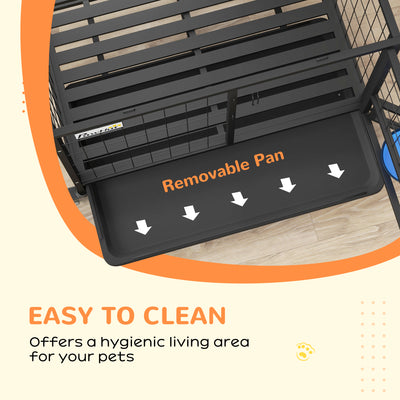 PawHut Heavy Duty Dog Crate on Wheels w/ Bowl Holder, Removable Tray, Openable Top, Detachable Door, for M, L Dogs 