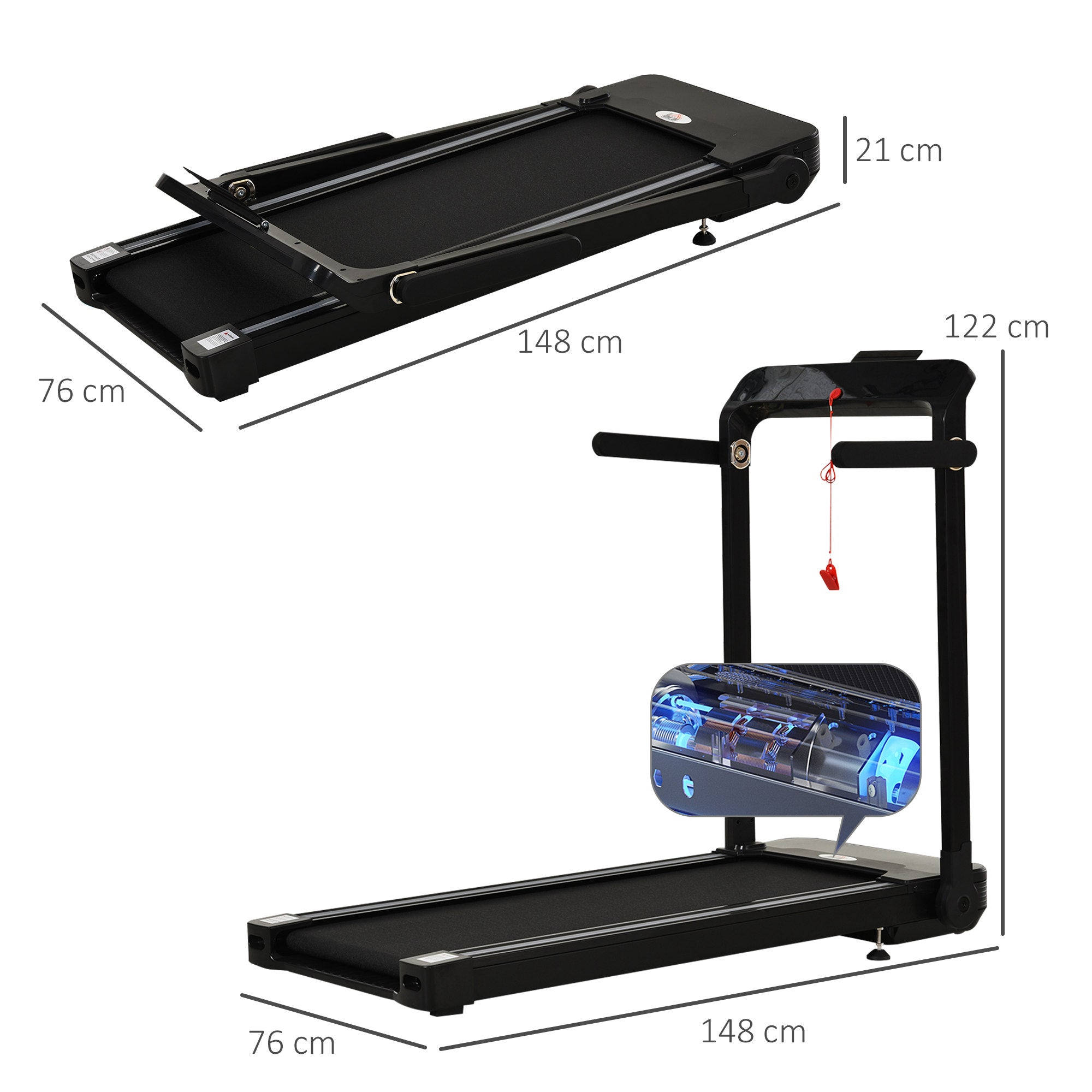 HOMCOM Folding Treadmill, 1.85HP Installation-Free Walking Jogging Running Machine, 12KM/H with 12 Pre-Programs and LED Display for Home Gym Office 