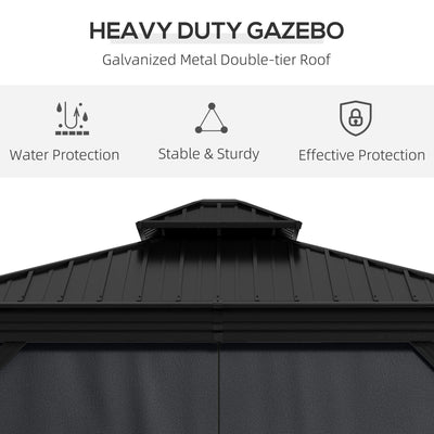 Outsunny 3.65 x 3m Aluminium Hardtop Gazebo, with Accessories - Dark Grey 