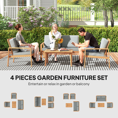 Outsunny 4-Piece Wooden Garden Furniture Set with Cushions - Teak 