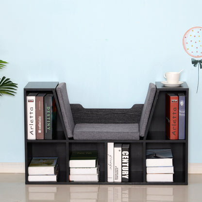HOMCOM Bookcase Storage Shelf with Cushioned Reading Seat, Cube Bookshelf Organizer for Bedroom Living Room, Black 