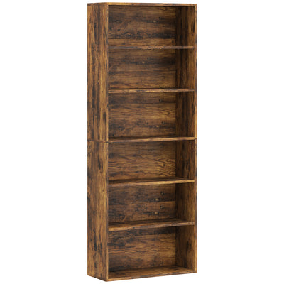 HOMCOM Six Shelf Bookcase - Rustic Brown 