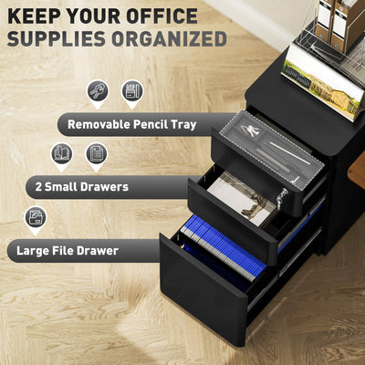 Vinsetto 3-Drawer Steel Filing Cabinet with Lock - Black 