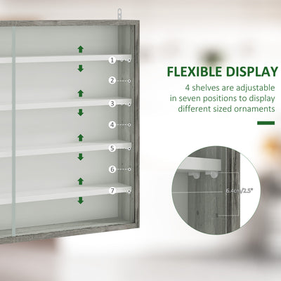 HOMCOM 5-Tier Wall Display Shelf Unit Cabinet w/ 4 Adjustable Shelves Glass Doors Home Office Ornaments 60x80cm Grey Wood Grain 