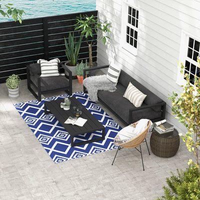 Outsunny Plastic Straw Reversible RV Outdoor Rug with Carry Bag, 182 x 274cm, Blue and White 