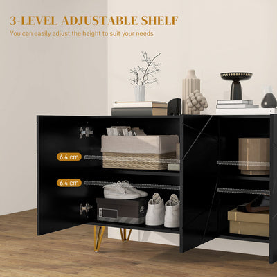 HOMCOM Modern Luxe High Gloss Sideboard with Golden Hairpin Legs, Black 