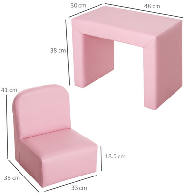 HOMCOM 2 In 1 Toddler Sofa Chair,  48 x 44 x 41 cm, for Game Relax Playroom, Pink 