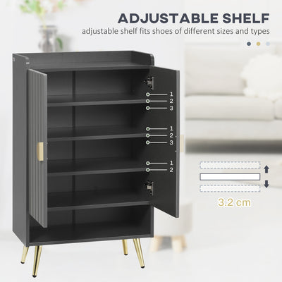 HOMCOM Modern Shoe Cabinet with 2 Doors, Open Shelf and Adjustable Shelves, 15 Pair Hallway Shoe Cupboard, Entryway Storage Unit, Grey 