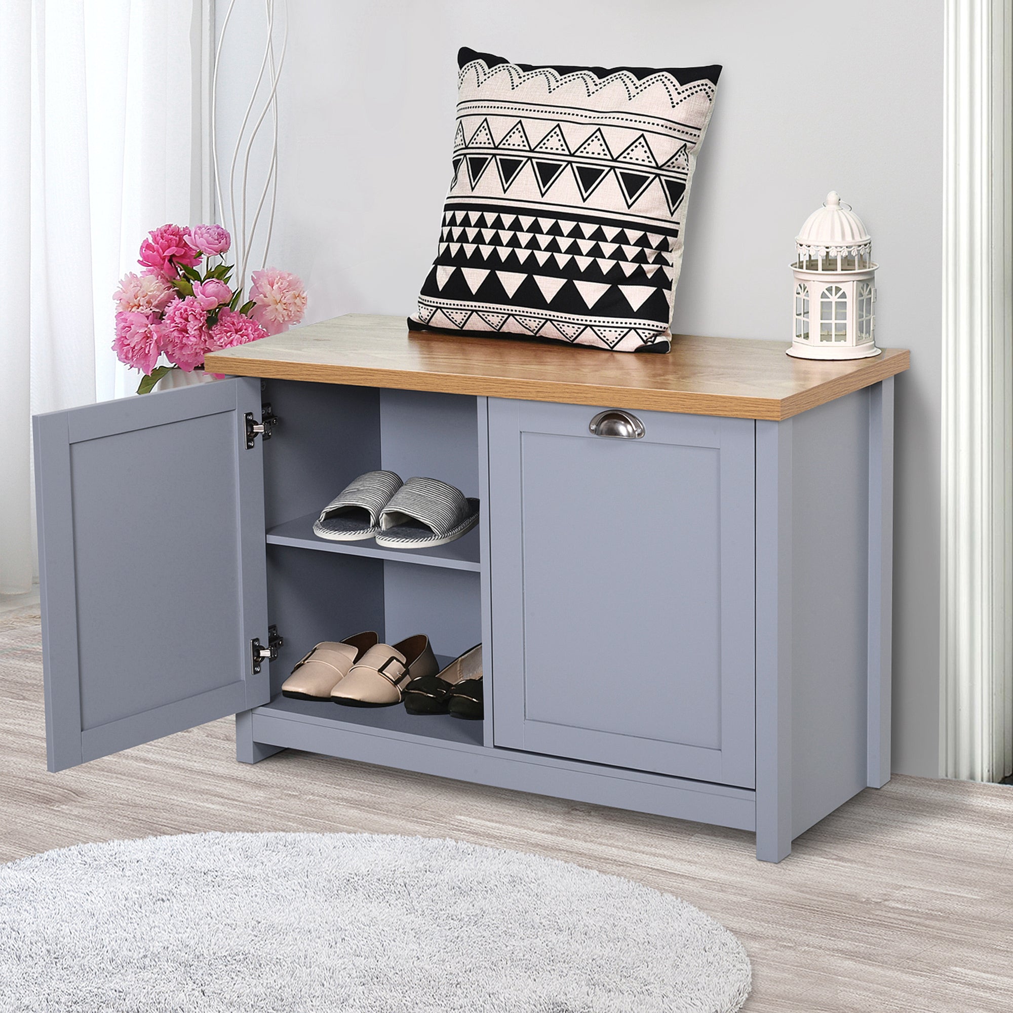 HOMCOM Shoe Cabinet, Modern Shoe Bench with 2 Doors for Hallway, Entryway, Grey 