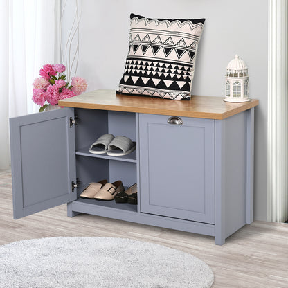 HOMCOM Shoe Cabinet, Modern Shoe Bench with 2 Doors for Hallway, Entryway, Grey 