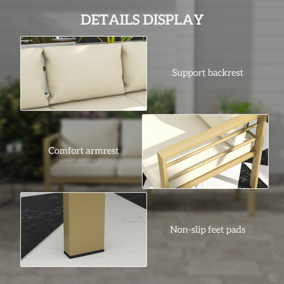 Outsunny Garden Bench with Cushions, 3-Seater Sofa with Backrest, Armrest and Back Cushions, 185 x 66 x 64cm, Cream White 