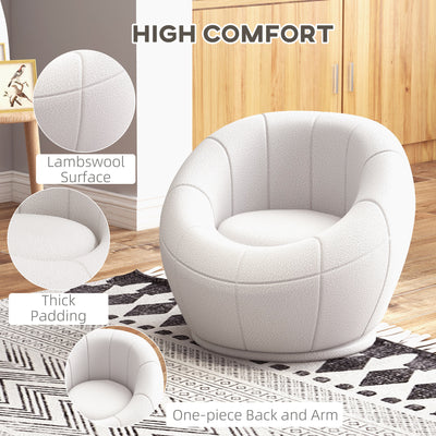 HOMCOM Modern Accent Chair, Swivel Upholstered Armchair for Living Room, Bedroom, Home Office, White 