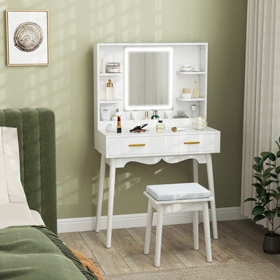 HOMCOM Elegant Dressing Table, with LED Mirror - White 