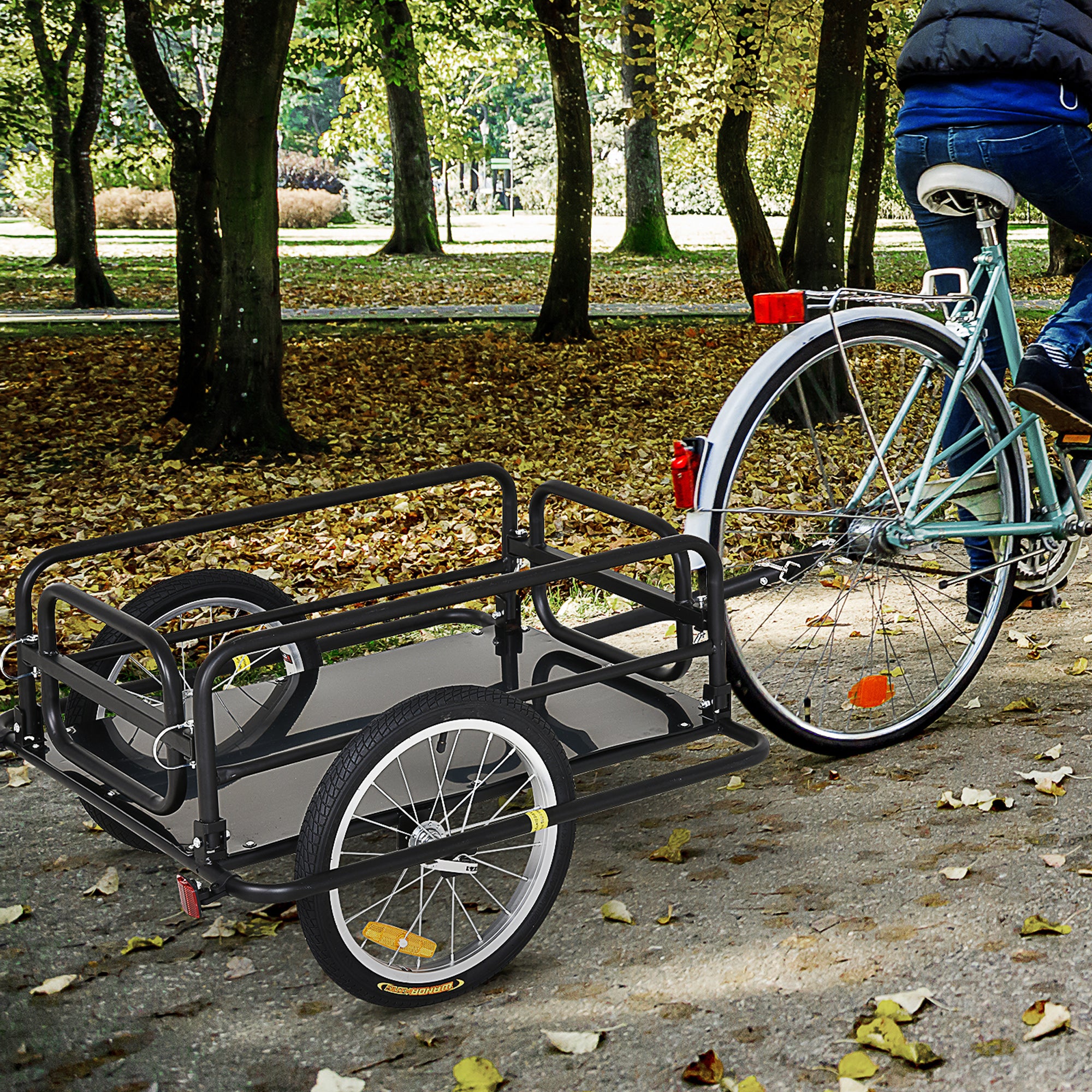 HOMCOM Bike Cargo Trailer in Steel Frame Extra Bicycle Storage Carrier with Hitch-Black 