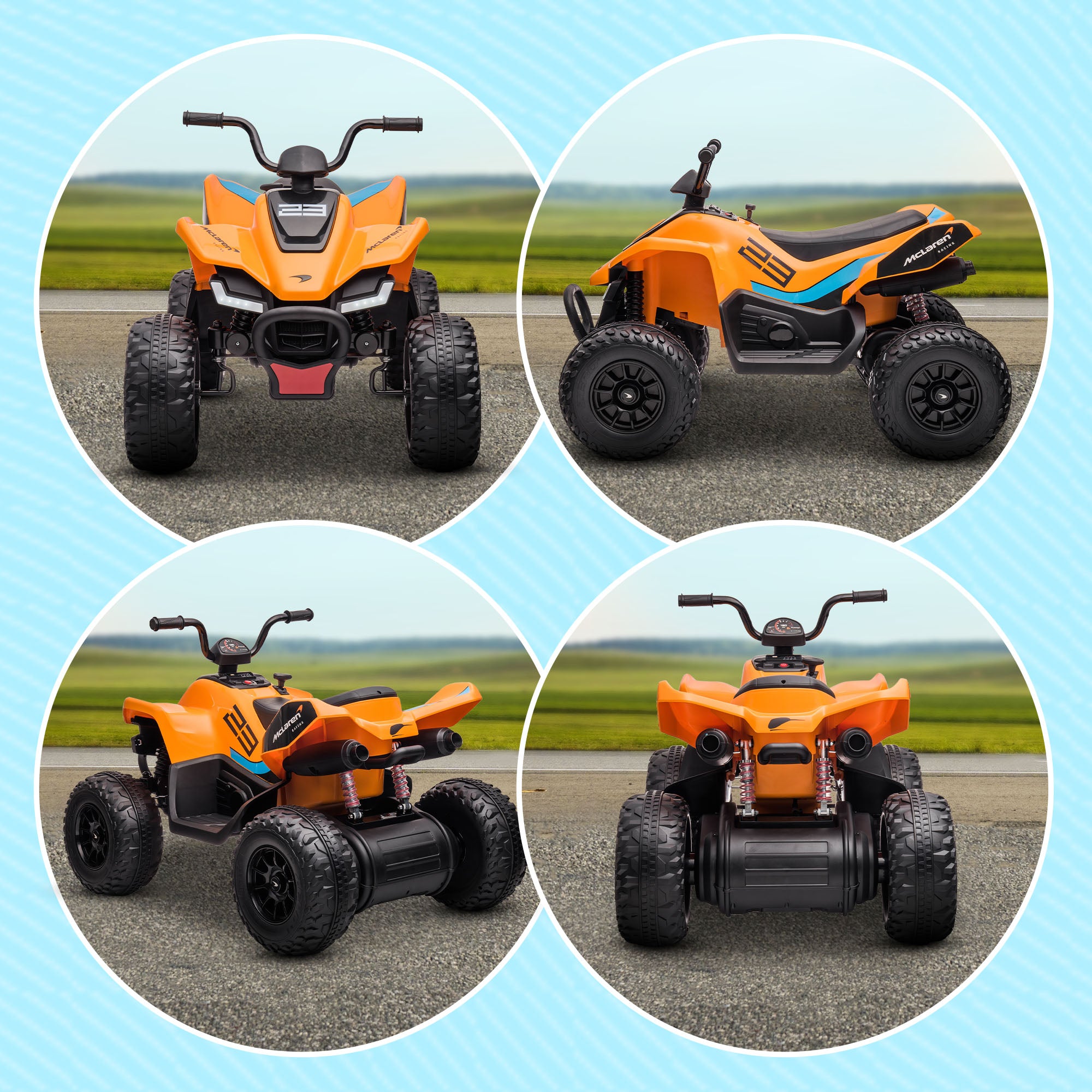 HOMCOM McLaren Licensed 12V Quad Bike, with Music, Headlights, MP3 Slot, Suspension Wheels, for Ages 3-8 Years - Orange 