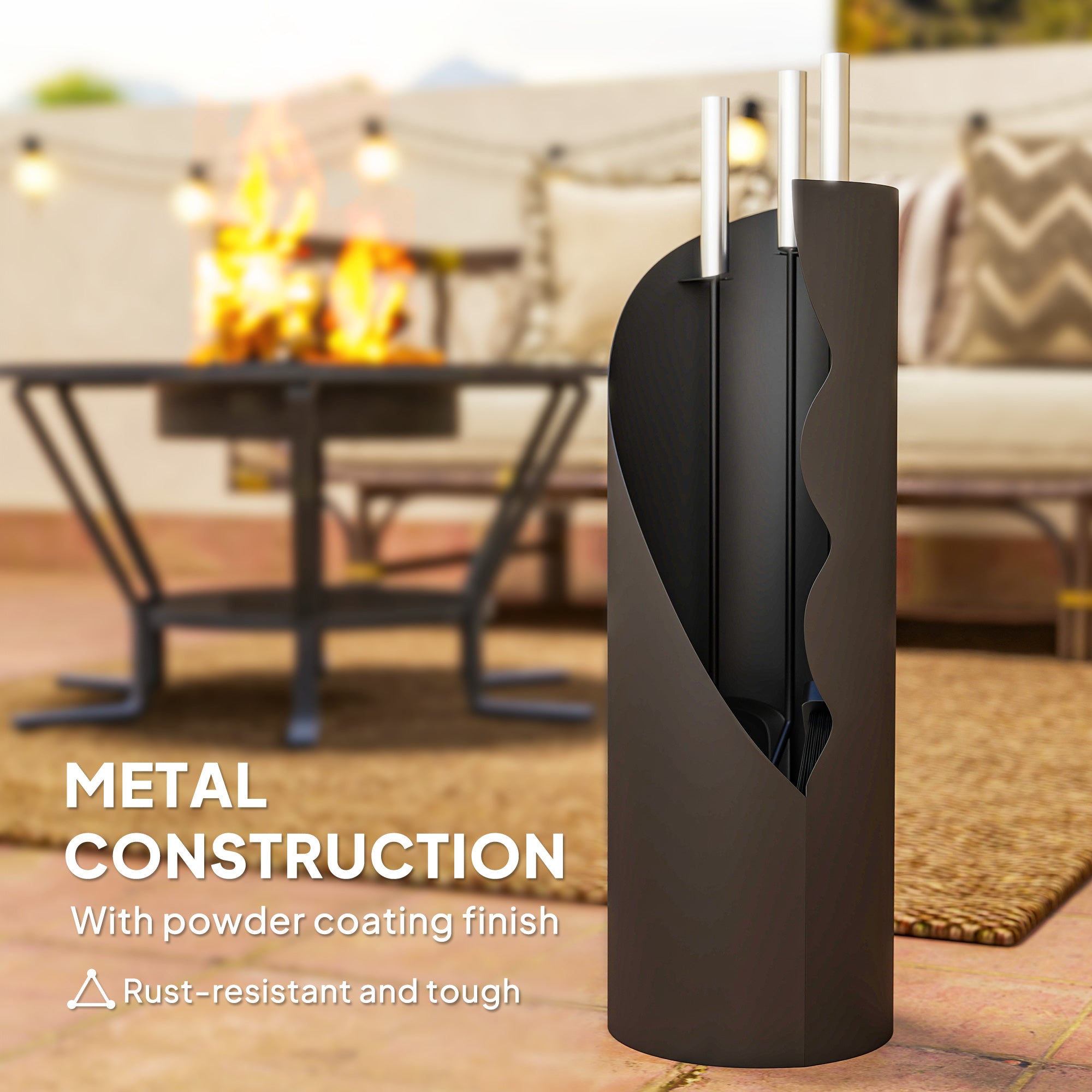 Outsunny 4 Pieces Fireplace Tools Set, Metal Fireplace Accessories Fireside Companion Set with Broom, Shovel, Poker and Bucket, Black