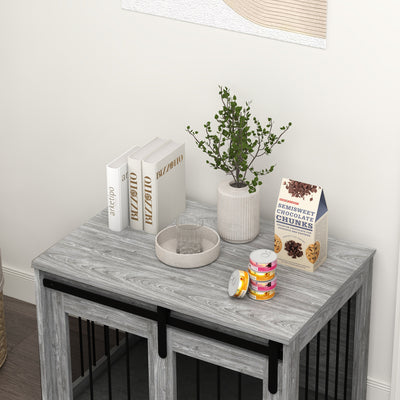 PawHut 80cm Dog Crate Furniture with Removable Cushion for Large Dogs- Grey 