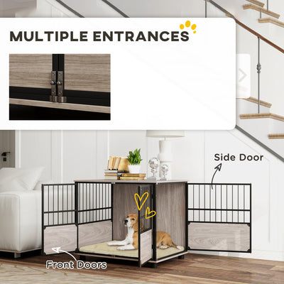 PawHut 80cm Furniture Style Dog Crate Dog Cage End Table Indoor with 3 Doors Soft Washable Cushion, for Medium Sized Dogs 
