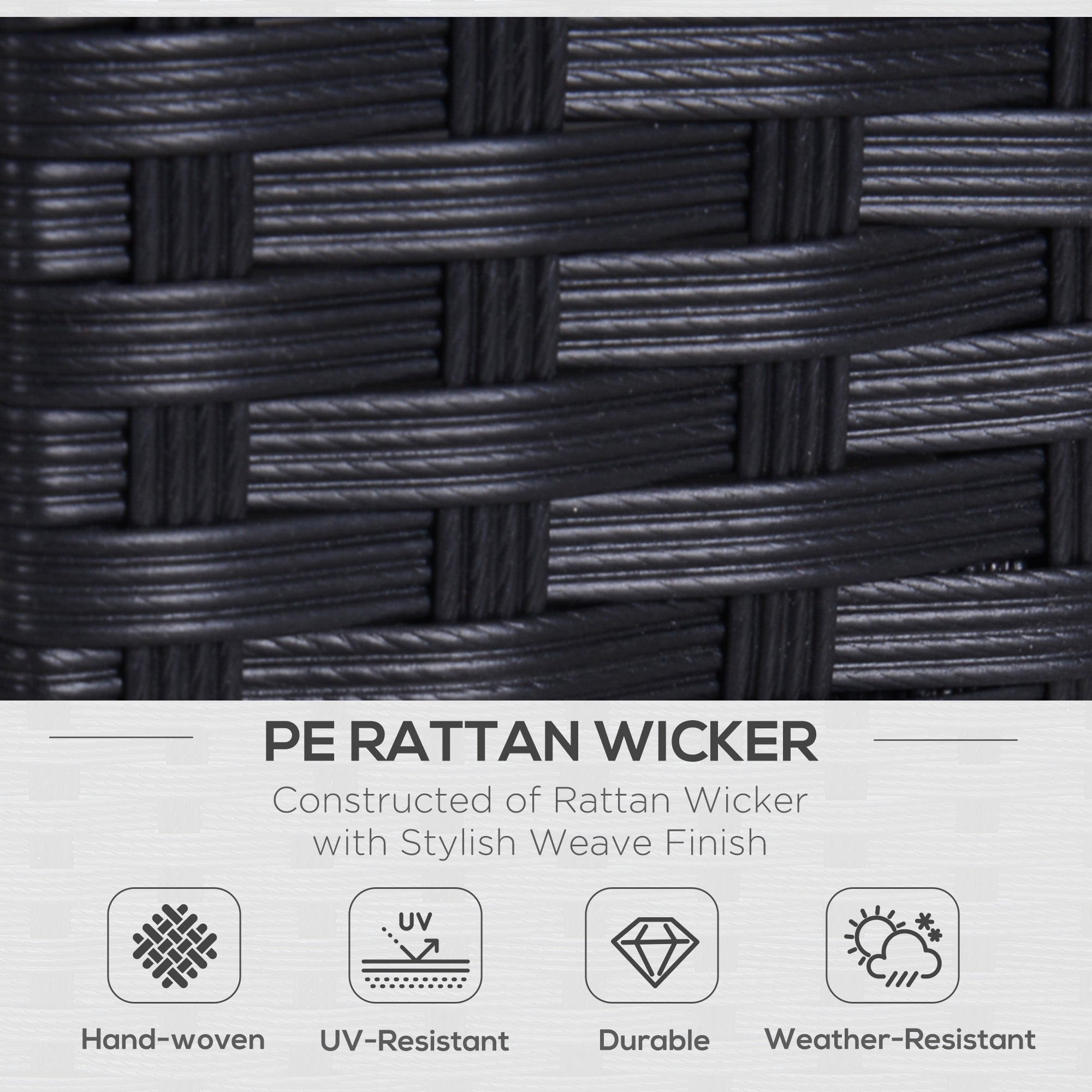 Outsunny 2 Seater Rattan Sofa with Soft Padded Cushion, All-Weather PE Wicker Weave Garden Loveseat with Armrests, Black 