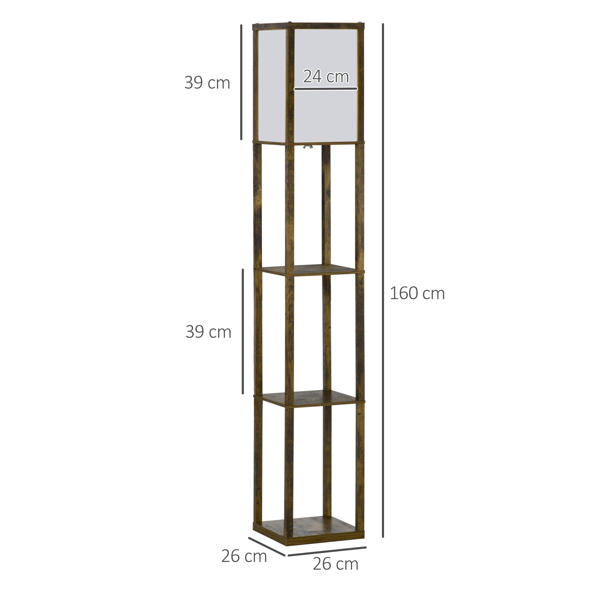 HOMCOM 3-Tier Floor Lamp, Floor Light with Storage Shelf, Reading Standing Lamp with Acrylic Shade for Living Room, Bedroom, Kitchen, Dining Room, Office, Dorm, 160cm, Brown 