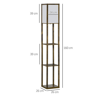 HOMCOM 3-Tier Floor Lamp, Floor Light with Storage Shelf, Reading Standing Lamp with Acrylic Shade for Living Room, Bedroom, Kitchen, Dining Room, Office, Dorm, 160cm, Brown 