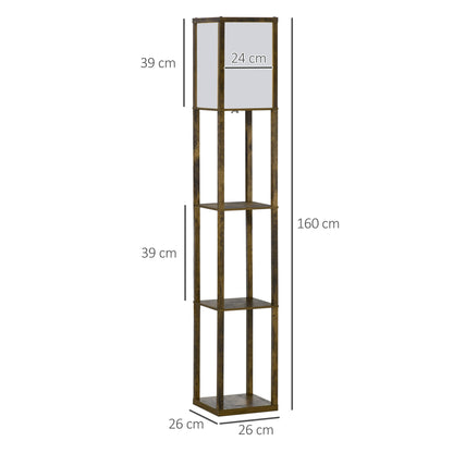 HOMCOM 3-Tier Floor Lamp, Floor Light with Storage Shelf, Reading Standing Lamp with Acrylic Shade for Living Room, Bedroom, Kitchen, Dining Room, Office, Dorm, 160cm, Brown 