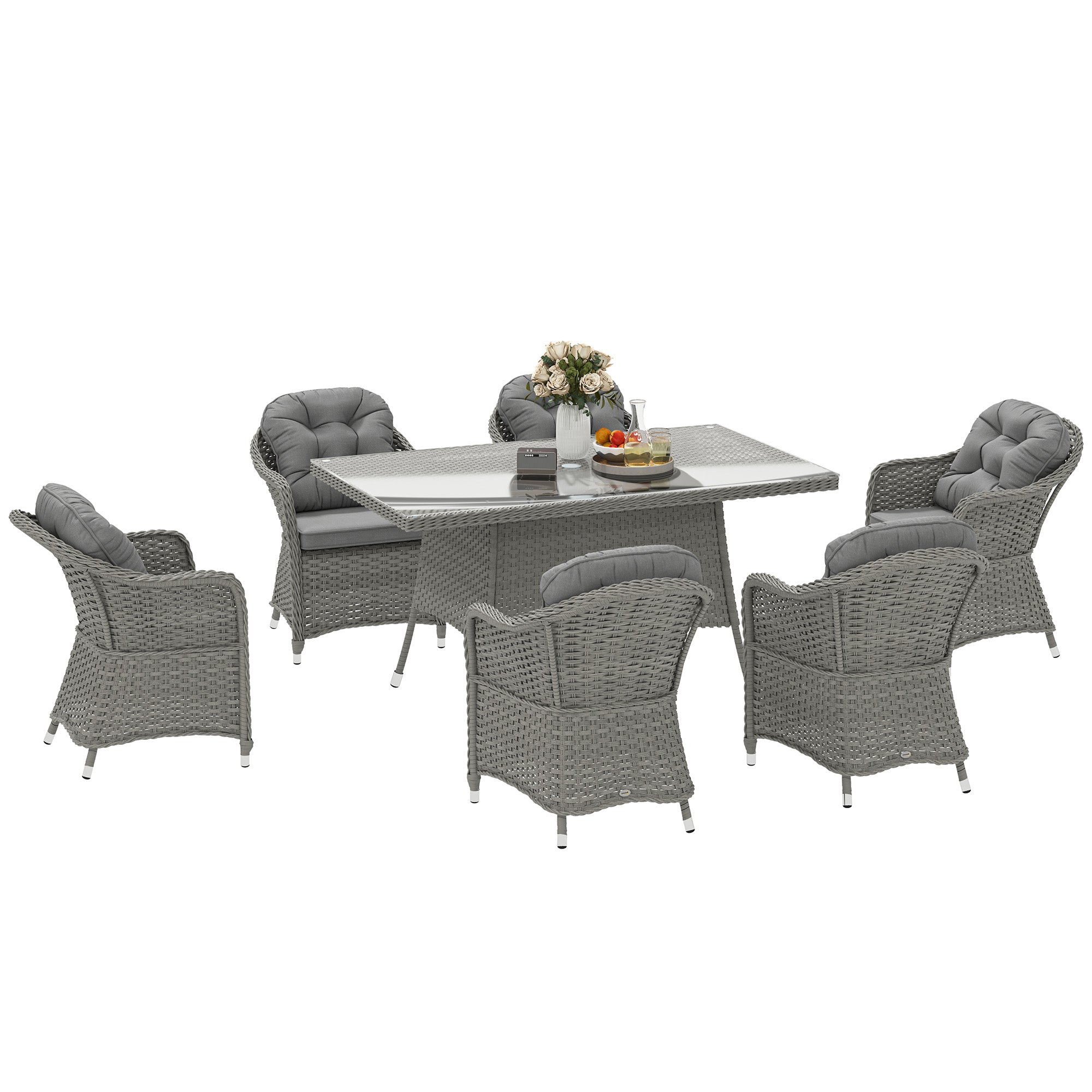 Outsunny Seven-Piece Rattan Dining Set - Light Grey 