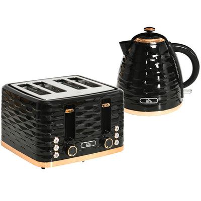 HOMCOM Kettle and Toaster Sets, 3000W 1.7L Rapid Boil Kettle & 4 Slice Toaster with 7 Browning Controls, Defrost, Reheat and Crumb Tray, Otter thermostat, Black 