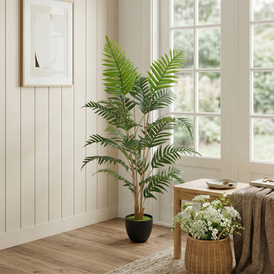 HOMCOM Artificial Fern Topiary Tree, Realistic Artificial Plant in Cement Pot, Fake Plant, 120cm
