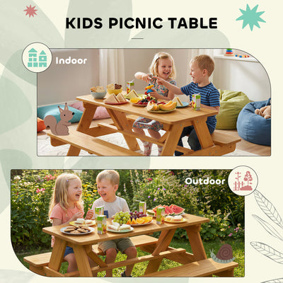AIYAPLAY Kids Picnic Table for Outdoor Wooden Table & Bench Set with Integrated Benches Natural Wood 