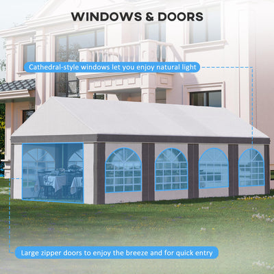 Outsunny 8 x 4m Galvanised Party Tent, Marquee Gazebo with Sides, Eight Windows and Double Doors, for Parties, Wedding and Events 