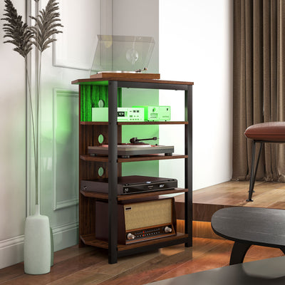 HOMCOM 4-Tier Corner TV Stand with Storage, LED Lights, Cable Management, Small TV Unit Entertainment Centre for TVs up to 29", for Living Room, Bedroom 
