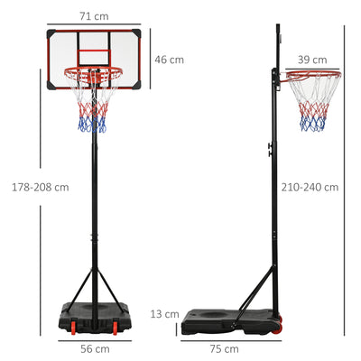 SPORTNOW Height Adjustable Basketball Hoop and Stand with Firm Backboard and Weighted Base, Portable on Wheels, Red 