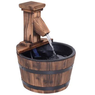 Outsunny Wood Barrel Patio Water Fountain Garden Decorative Ornament Water Feature with Electric Pump 