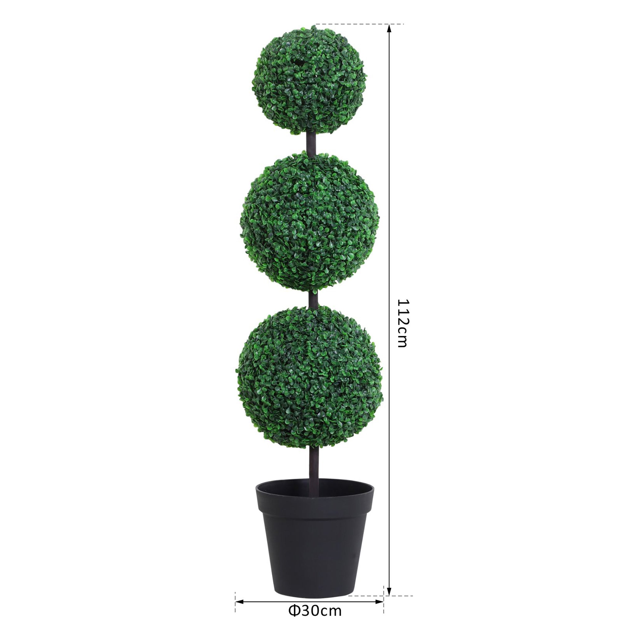 Outsunny Set of 2 Artificial Boxwood Ball Topiary Trees Potted Decorative Plant Outdoor and Indoor Décor (112cm) 