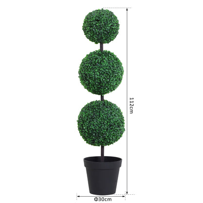Outsunny Set of 2 Artificial Boxwood Ball Topiary Trees Potted Decorative Plant Outdoor and Indoor Décor (112cm) 