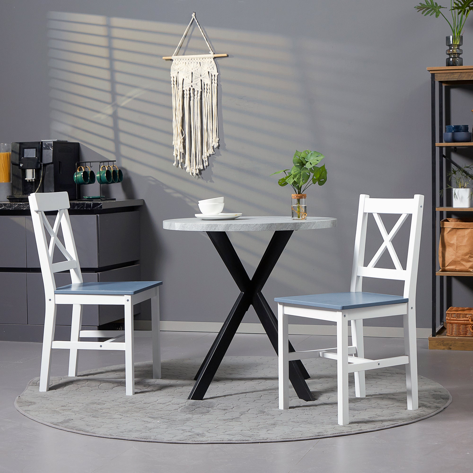 HOMCOM Dining Chairs Set of 2, Pine Wood Kitchen Chairs with Cross Back, Solid Structure for Living Room and Dining Room, White 
