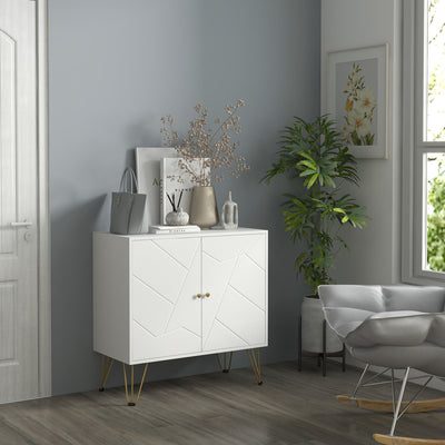 HOMCOM Storage Cabinet Slim Sideboard with Golden Hairpin Legs Adjustable Shelves for Living Room Dining Room Hallway White 