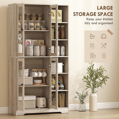 HOMCOM Multi-Storage Kitchen Cabinet, with Glass Doors - Grey Wood-Effect 