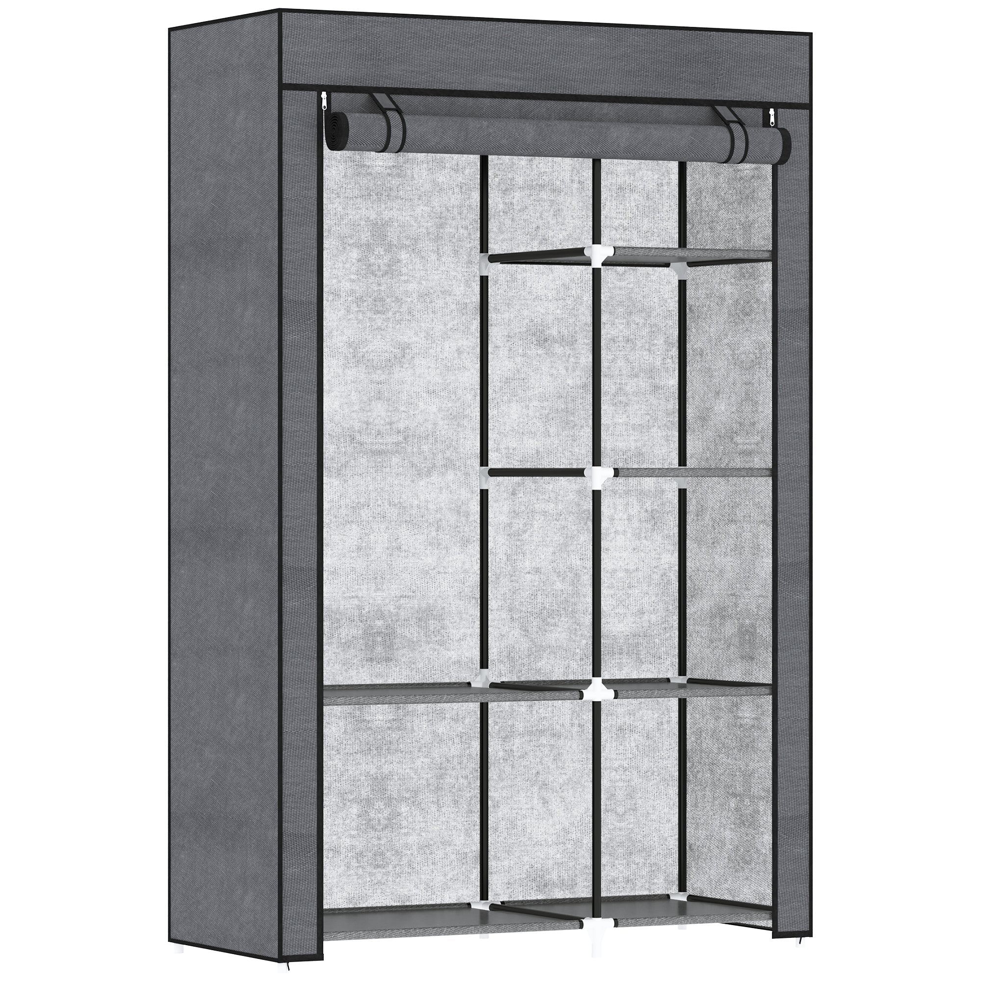 HOMCOM Rail and Six Shelf Fabric Wardrobe - Dark Grey 