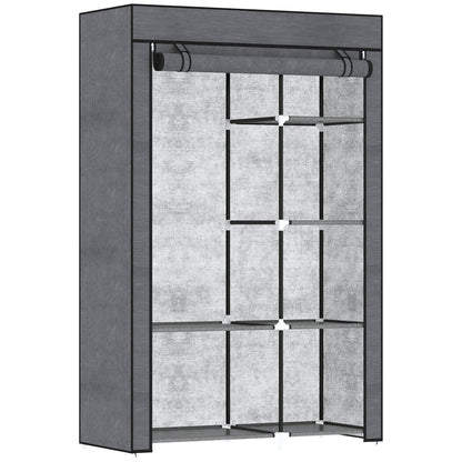 HOMCOM Rail and Six Shelf Fabric Wardrobe - Dark Grey 